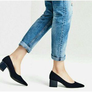 ZARA TRF Women's Sz 10 EU 41 Navy Blue Faux Suede Block Heel Point Toe Pumps